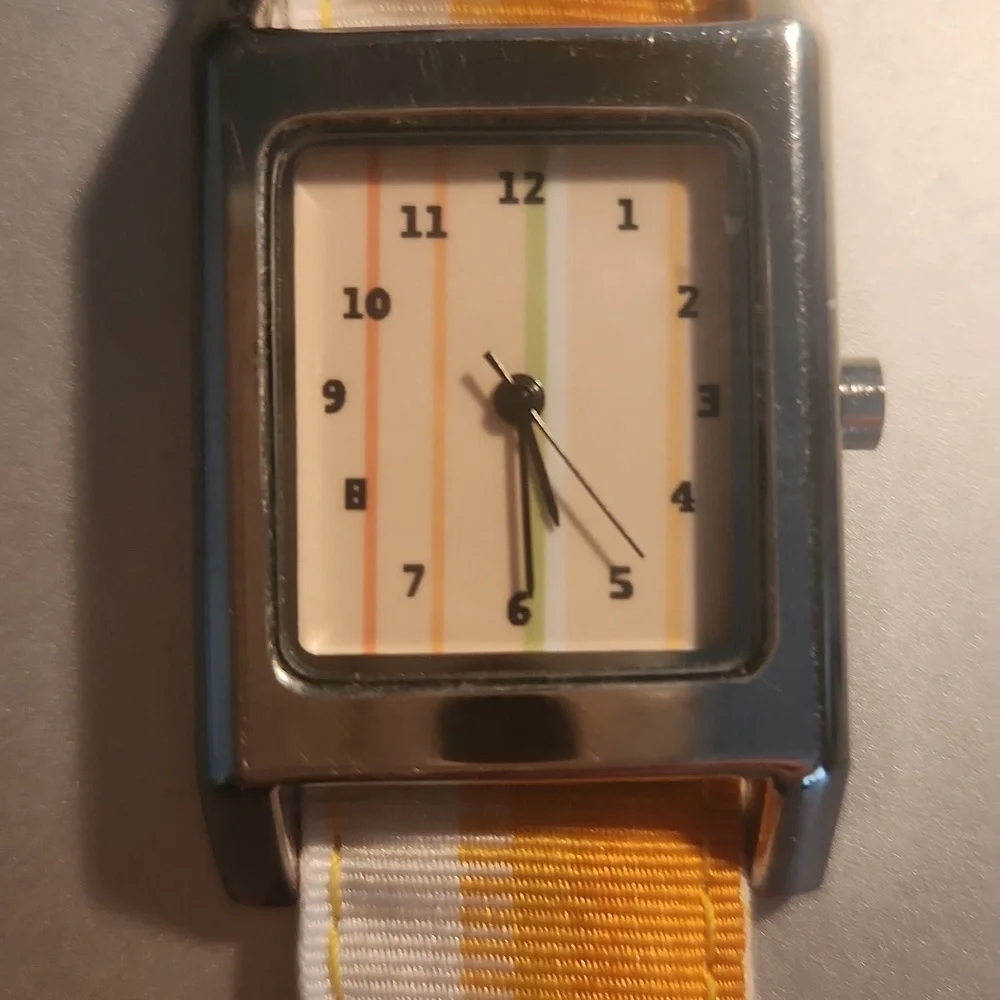 Gymboree Silver Watch with Orange and Off White Fabric Strap